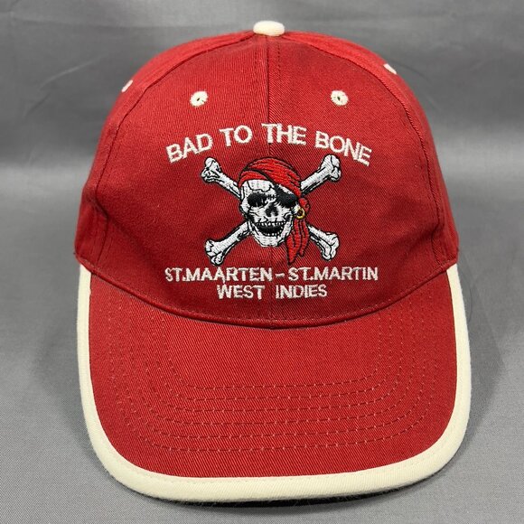 St Maarten Martin Strap Back Cap Hat Red Souvenir Fishing Travel Beach Mens - Picture 1 of 12